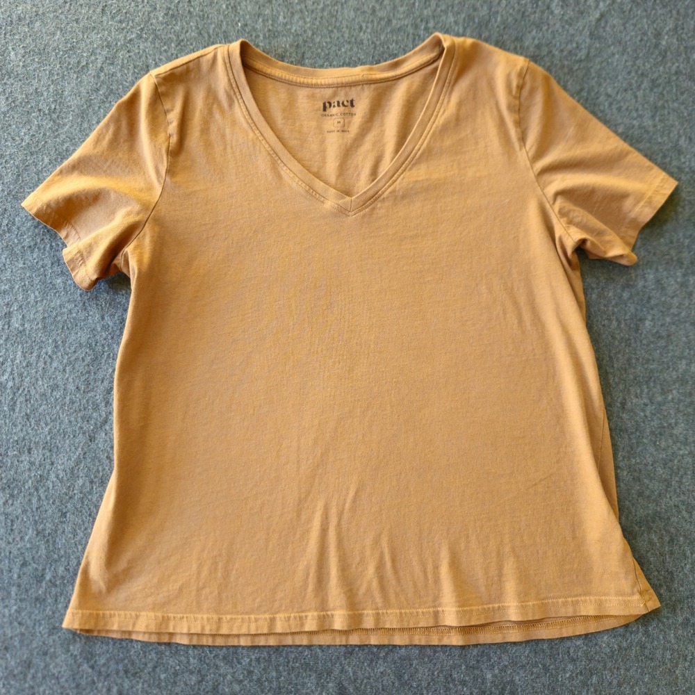 Pact Women Organic Cotton V-Neck T-Shirt Mustard Yellow Short Sleeve WB1-WVN M